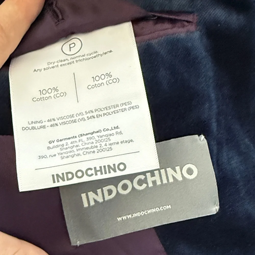 Indochino Men's Navy Velvet Blazer 100% Cotton Custom Made to Measure 42R